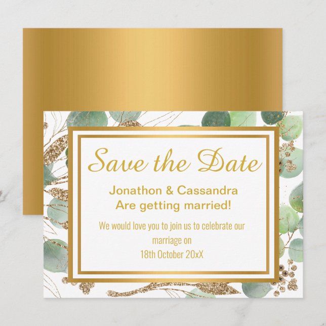 CARTE EUCALYPTUS LUXE OR BOTANIQUE SAUVER LA DATE (Devant / Derrière)