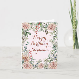 Carte Eucalyptus rose Rose antique aquarelle