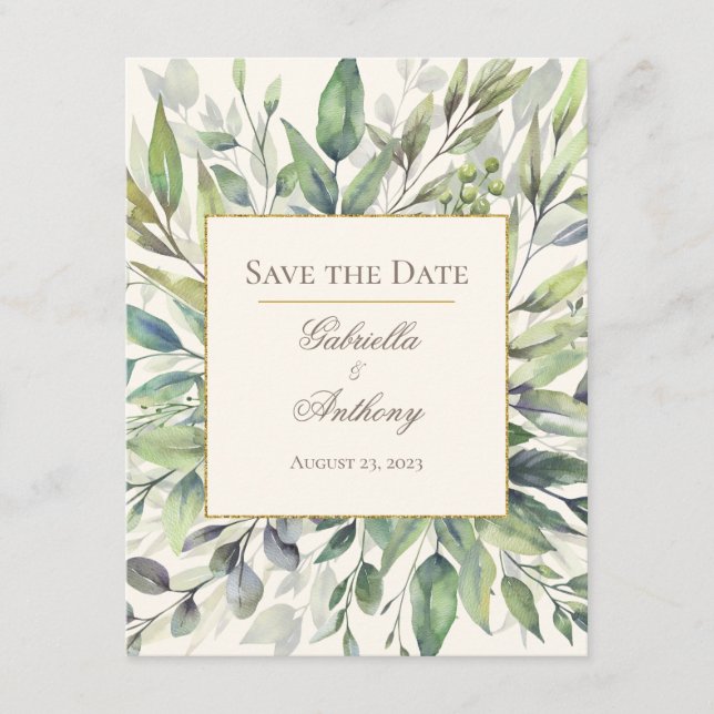 Carte Eucalyptus rustique Aquarelle Enregistrer la date (Devant)