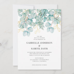 Carte Eucalyptus Turquoise et Gold Greenery Mariage Invi