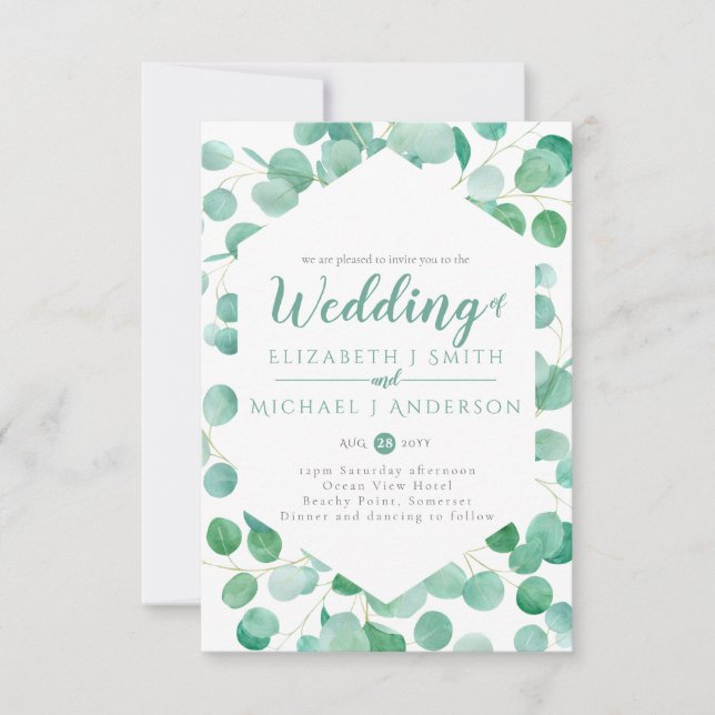 Carte Eucalyptus Verdure Mariage Inviter Envelope PETITE (Devant)