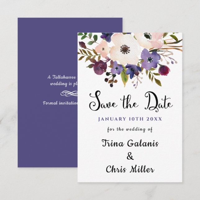 Carte Événement mariage Floral Chic Enregistrer la date  (Devant / Derrière)