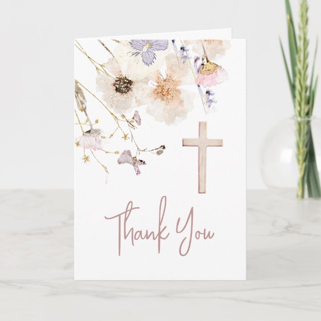 Carte événement religieux fleur sauvage délicat Merci (Devant)