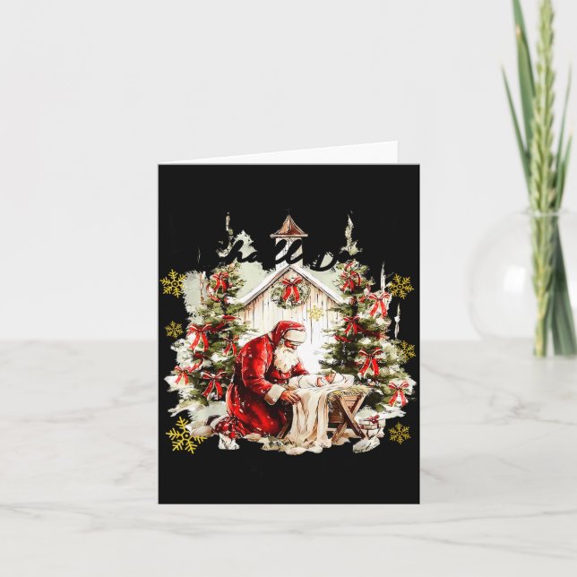 Carte Every Knee Shall Bow Funny Kneeling Santa Baby Jes (Devant)