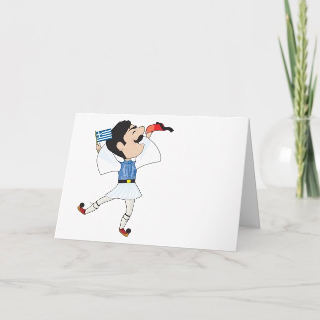 Carte Evzone grecque danse avec drapeau (Devant)