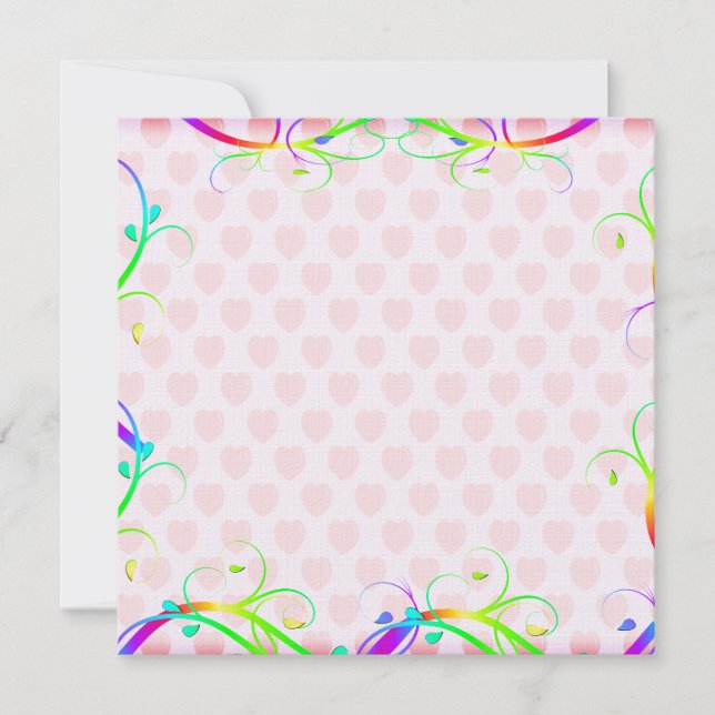 Carte Extravagant Arc En Ciel Fleurit Et Coeurs Roses (Devant)