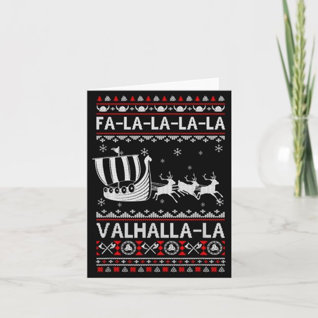Carte Fa La La Valhalla Viking Ship Christmas Xmas Ugly  (Devant)