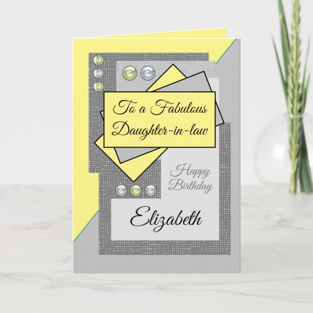 Carte Fabuleuse fille en droit anniversaire jaune gris (Devant)
