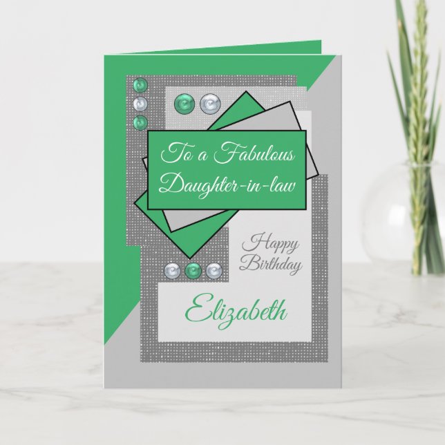 Carte Fabuleuse fille en droit anniversaire mer vert gri (Devant)