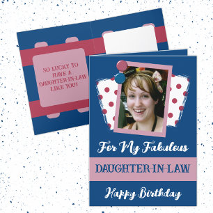 Carte Fabuleuse fille en droit nom photo bleu rose
