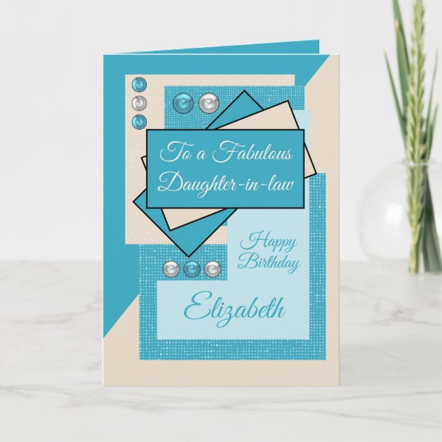 Carte Fabuleuse fille en loi anniversaire crème bleue (Devant)