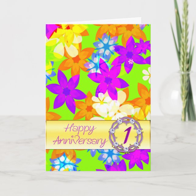 Carte Fabuleuses fleurs 1er anniversaire pour un couple (Devant)