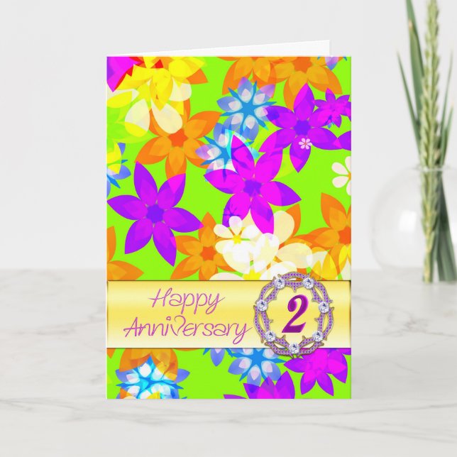 Carte Fabuleuses fleurs 2e anniversaire pour conjoint (Devant)