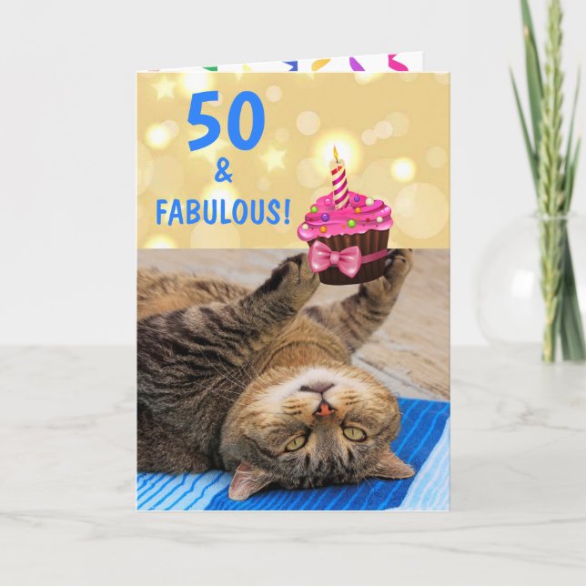 Carte Fabuleux Cinquante Chat Anniversaire (Devant)