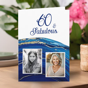 Carte Fabulous Blue Marble Glitter 2 Photo Anniversaire