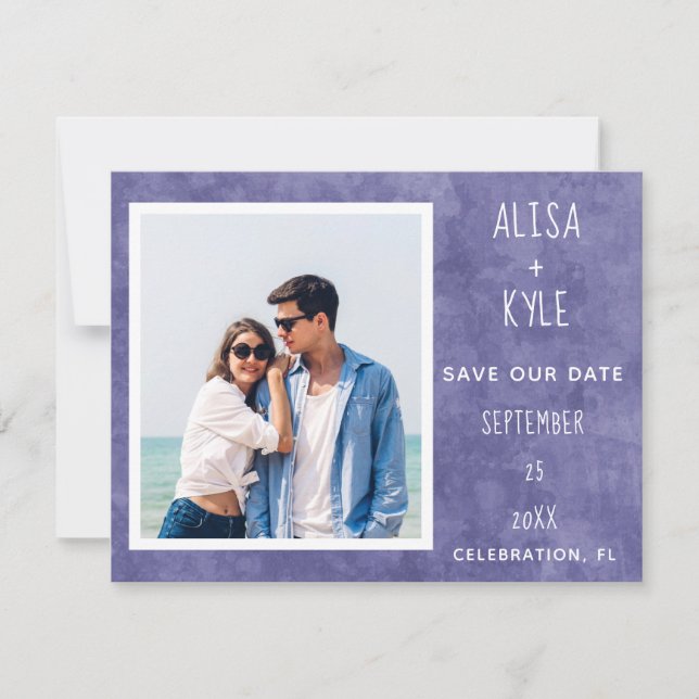 Carte Faire part de date de mariage photo moderne violet (Devant)
