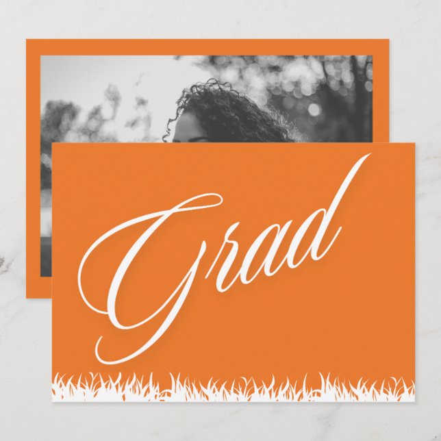 Carte faire-part de graduation orange (Devant / Derrière)