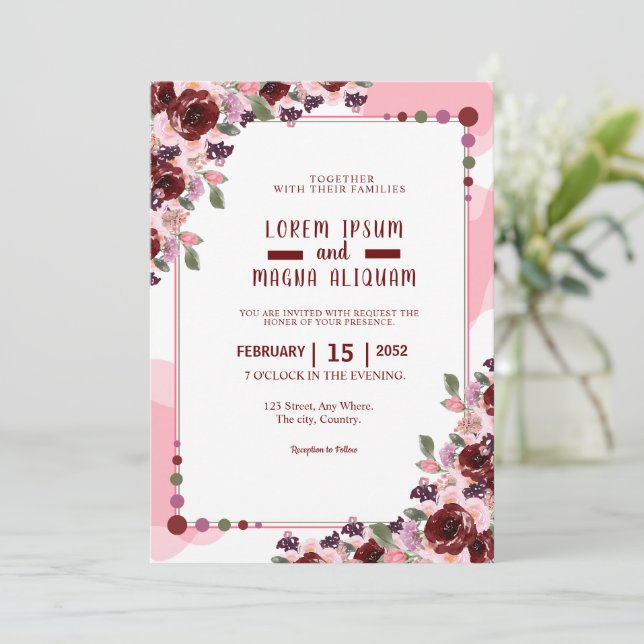 Carte faire-part de mariage Aquarelle Modèle de lu (Debout devant)