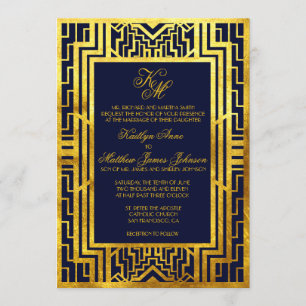 Carte Faire-part de mariage Art Déco Gatsby Gold N