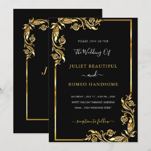 Carte Faire-part de mariage Black Gold encadrée de