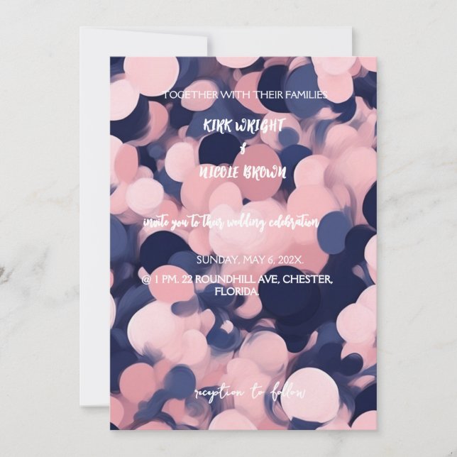 CARTE FAIRE-PART DE MARIAGE BLEU ET ROSE (Devant)