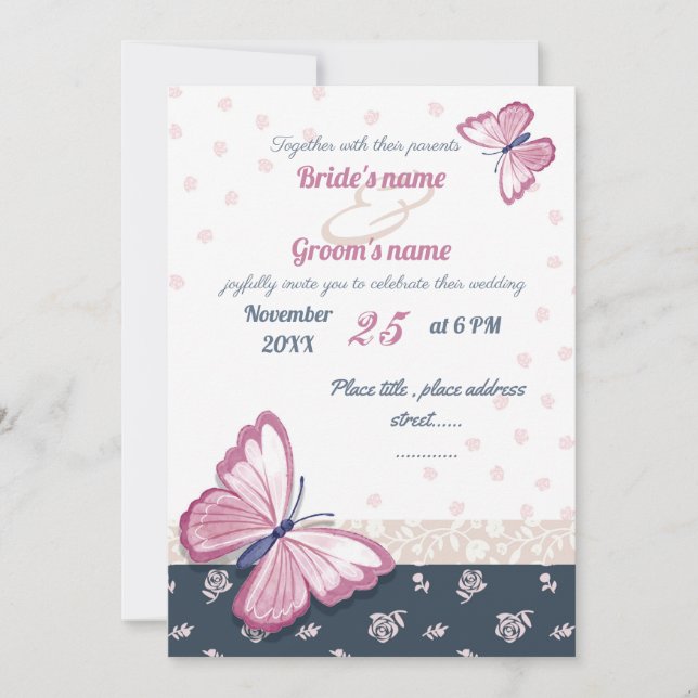 carte faire-part de mariage bleu marine (Devant)
