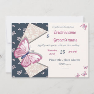 carte faire-part de mariage bleu marine
