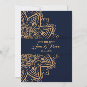 Carte Faire-part de mariage Blue Gold Luxury