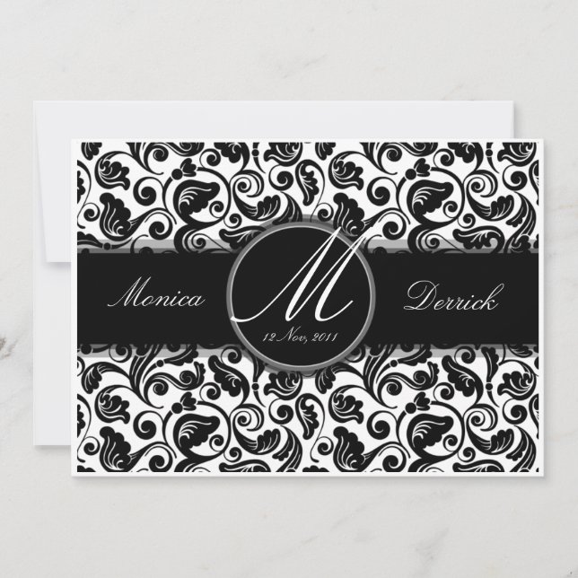 Carte faire-part de mariage classique noir et blan (Devant)