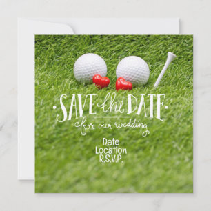 Carte Faire-part de mariage de golf avec deux coeu
