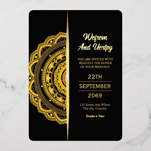 Carte Faire-part de mariage de luxe Design Gold Fo (Recto)