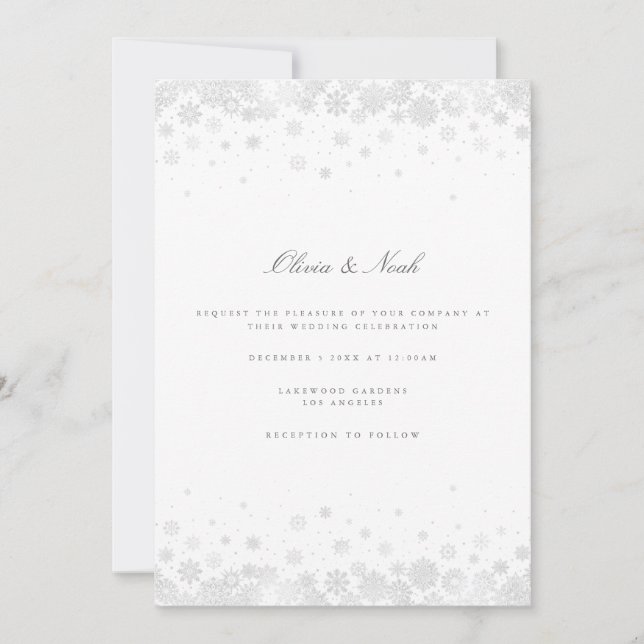 Carte Faire-part de mariage Élégante Script Snowfl (Devant)