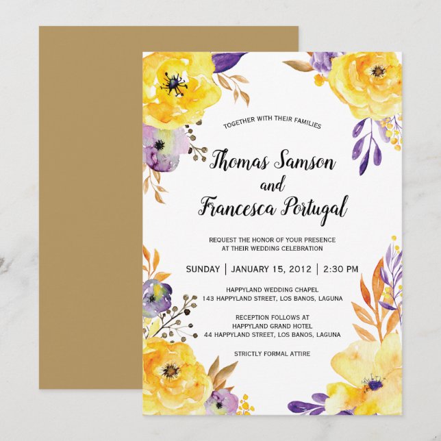 Carte Faire-part de mariage florale aquarelle (Devant / Derrière)