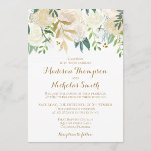 Carte Faire-part de mariage Gold et White Flower