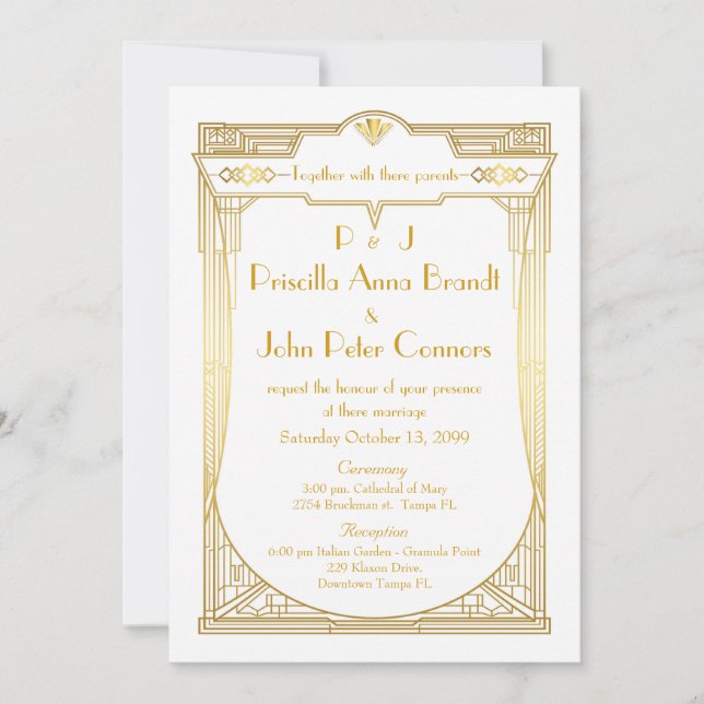 Carte Faire-part de mariage, Grand Gatsby, blanc,  (Devant)