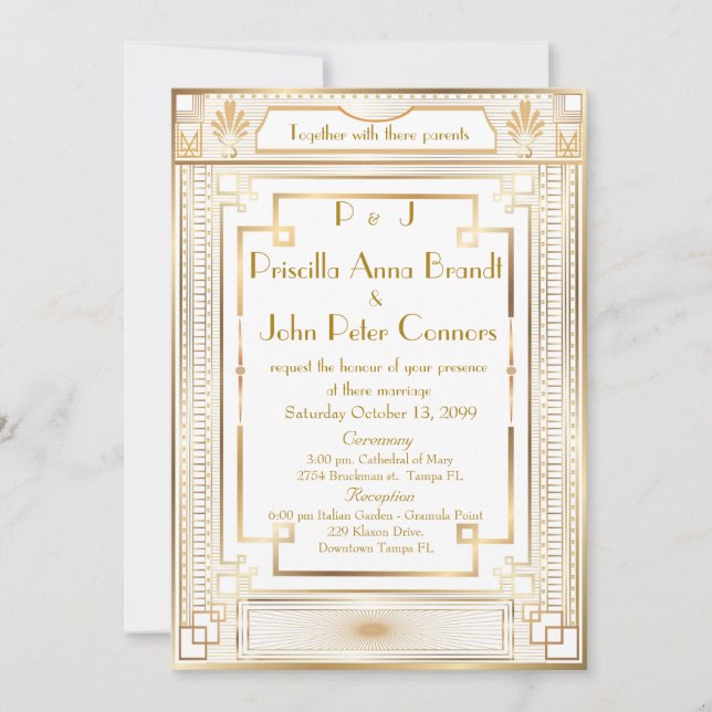 Carte faire-part de mariage, Grand Gatsby, blanc,  (Devant)