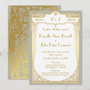Carte Faire-part de mariage,Grand Gatsby,gris or