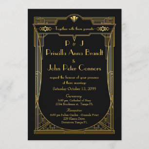 Carte Faire-part de mariage,Grand Gatsby, noir, or