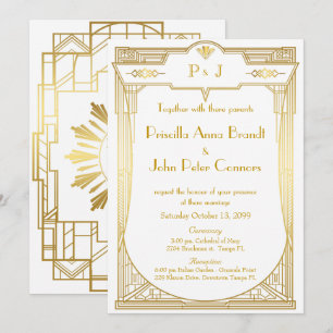 Carte Faire-part de mariage, Grand Gatsby, or blan