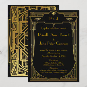 Carte Faire-part de mariage,Grand Gatsby,or noir 2