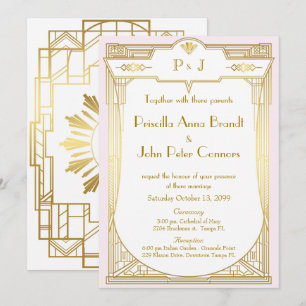 Carte faire-part de mariage, Grand Gatsby, rose or
