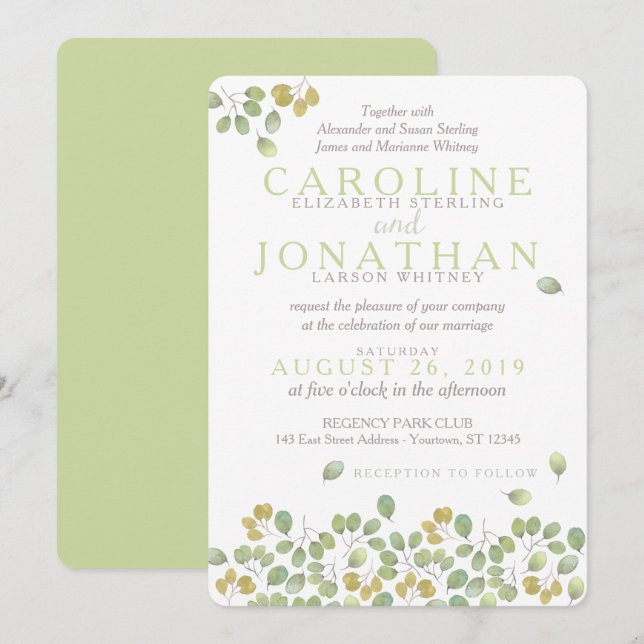 Carte Faire-part de mariage Green Leaf Simplicity  (Devant / Derrière)