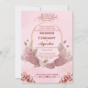 Carte Faire-part de mariage islamique Mohndi rose
