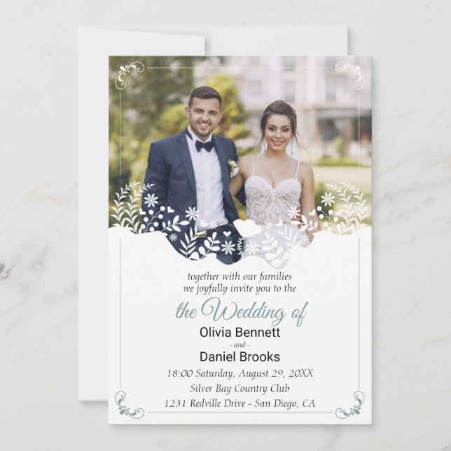 Carte faire-part de mariage moderne avec photo (Devant)