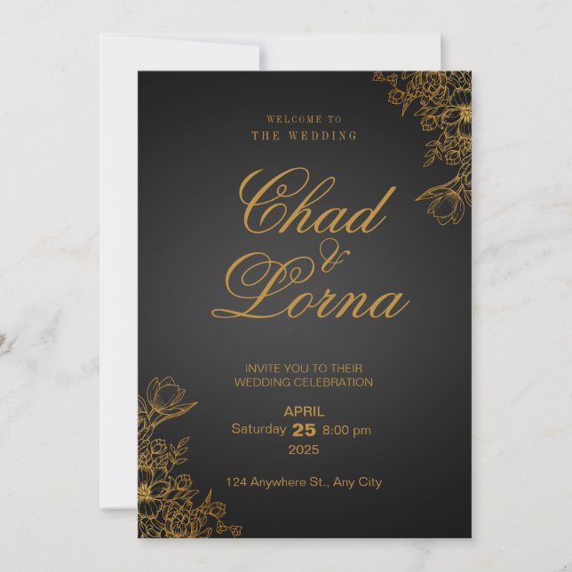 Carte Faire-part de mariage moderne Black Gold (Devant)