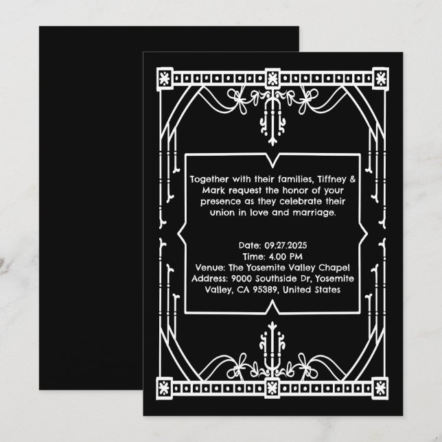 Carte Faire-part de mariage noire personnalisée (Devant / Derrière)