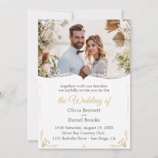 Carte faire-part de mariage or avec photo