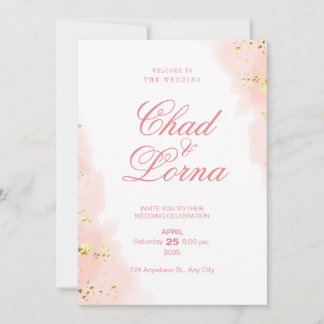 Carte Faire-part de mariage or et rose