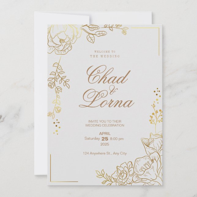 Carte Faire-part de mariage or et rose (Devant)