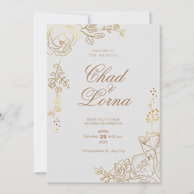 Carte Faire-part de mariage or et rose (Devant)